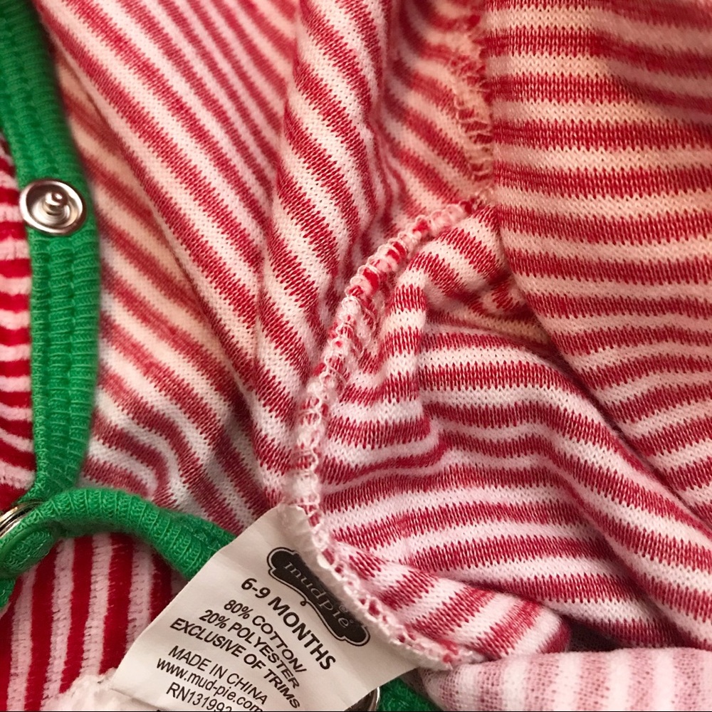 Mudpie Striped Santa Super Soft Red Footie Pajamas - Picture 6 of 7